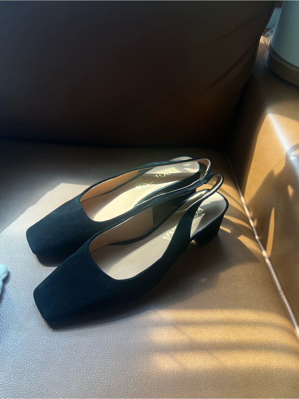 Black Slingback Block Heel Pumps FOGEENA